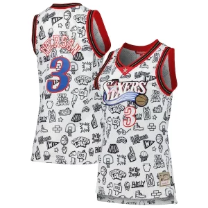 Allen Iverson Enchanting Philadelphia 76ers Women's 2000 Doodle Swingman Jersey White Celebrate your team! Order this commemorative jersey.