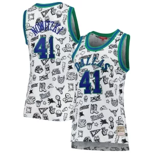 Dirk Nowitzki Dallas Admirable Mavericks Women's 1998 Doodle Swingman Jersey White Don't be left out! Get this stylish jersey and show your team pride.