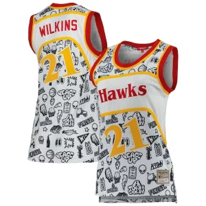 Dominique Wilkins Atlanta Hawks Women's Impressive 1986 Doodle Swingman Jersey White Be the first! Order this trendy jersey ahead of the crowd.