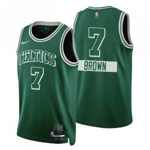 Men's Boston Celtics Jaylen Brown Impressive #7 Nike Green 2021/22 Swingman Jersey City Edition Collectors