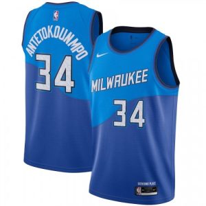 Men's Milwaukee Bucks Impressive Giannis Antetokounmpo #34 Nike Blue 2020/21 Swingman Jersey–City Edition Designed for performance! Get this functional jersey.