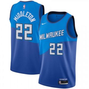 Men's Milwaukee Bucks Khris Middleton #22 Notable Nike Blue 2020/21 Swingman Player Jersey – City Edition Time - sensitive! Order now before the deal expires.