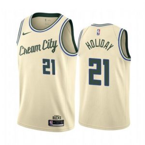 Men's Milwaukee Exceptional Bucks Jrue Holiday #21 Nike White Cream Swingman Jersey City Edition Retailers