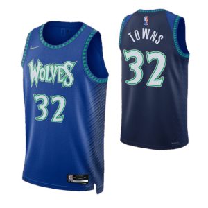 Men's Minnesota Dashing Timberwolves Towns #32 Nike Blue 2021/22 Swingman NBA Jersey City Edition Sports enthusiasts