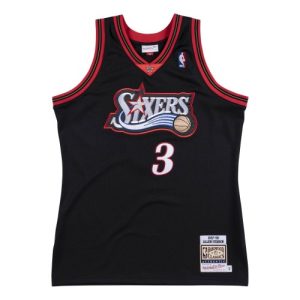 Men's Philadelphia 76ers Allen Iverson #3 Throwback Black 1997 98 Premium - grade Hardwood Classics Jersey Retailers