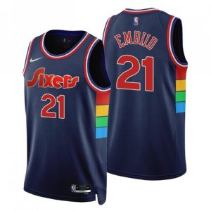 Men's Philadelphia 76ers Joel Embiid #21 Nike Navy 2021/22 Swingman NBA Prime Jersey City Edition Team spirit! Show it off with this awesome jersey.