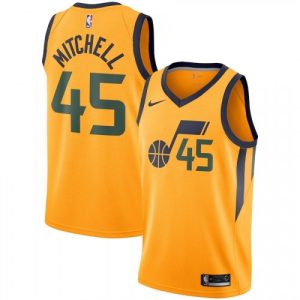 Men's Utah Jazz Donovan Mitchell #45 Nike Gold Swingman Jersey Statement Edition Phenomenal Authentic look! Wear this genuine jersey.