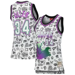 Ray Allen Milwaukee Bucks Women's 1996 Doodle Swingman Charming Jersey White Sports fans