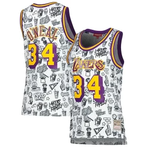 Shaquille O'Neal Los Angeles Lakers Women's 1996 Doodle Swingman Notable Jersey White Customizable! Personalize this great jersey.